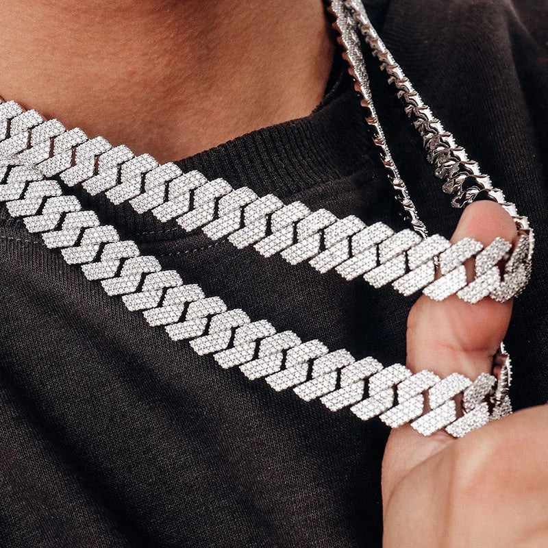 Provence S925 Sterling Silver Cuban Chain for Men 15mm Moissanite Link Chain Cuban Necklace for Women Miami Hip Hop Chokers