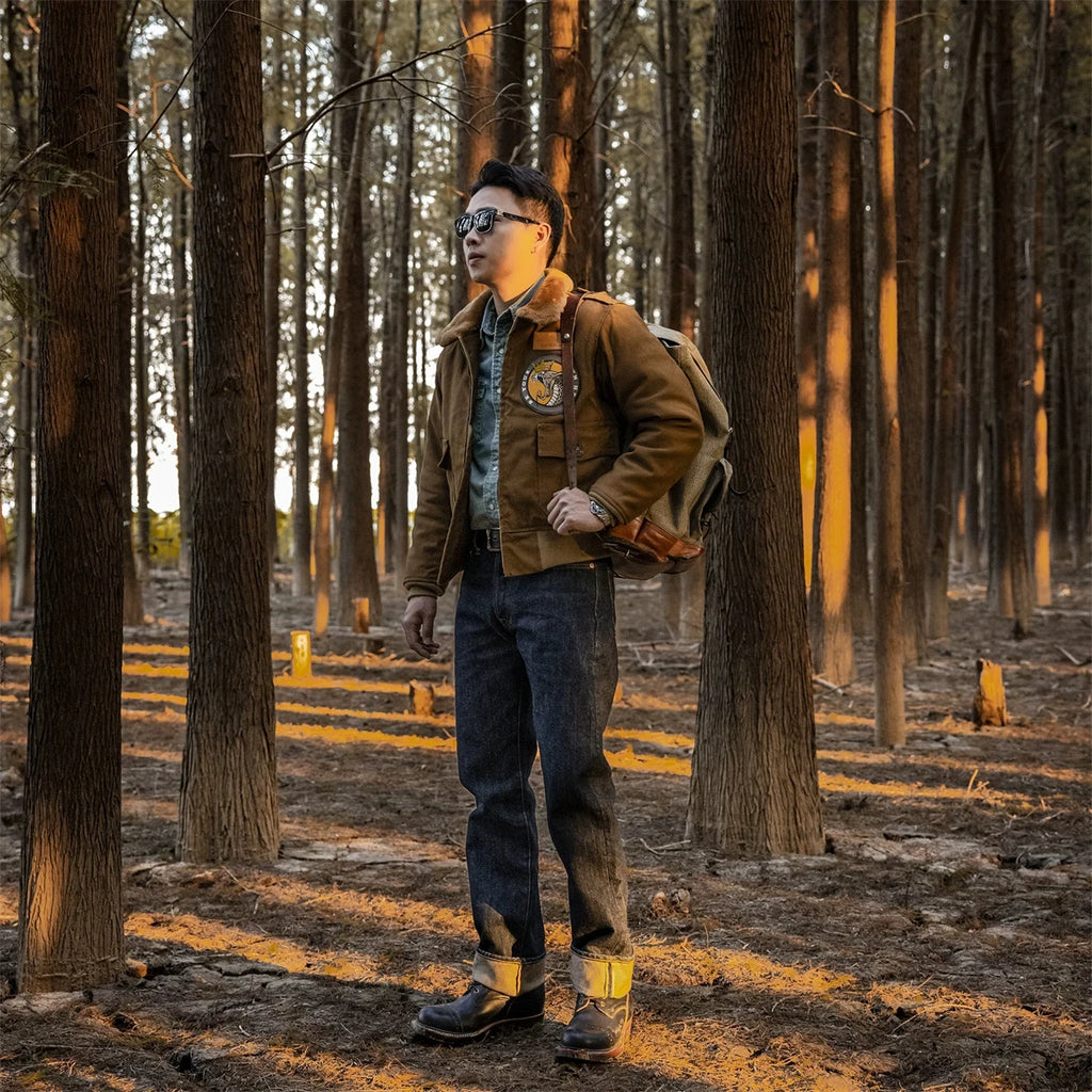 Red Tornado Type B-10 Bomber Flight Jacket With Patches Winter Mens Cropped Coat