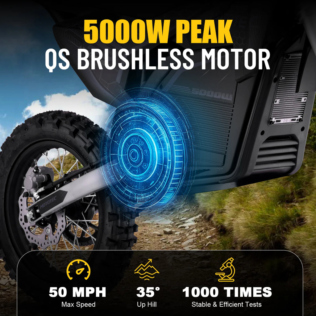KOOZ HP117E 72V 5000W Pro Electric Dirt Bike for Adults,3 Speed Modes Electric Motorcycle Up to 50 MPH & 40 Miles Long-Range