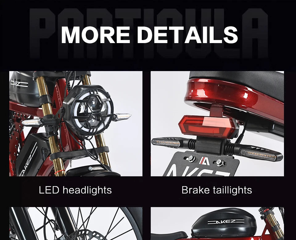 US Stock | AKEZ 52V 1500W E-Bike for Adults, 55Ah Battery, Long Range Powerful Electric Bicycle Aluminum Alloy Frame