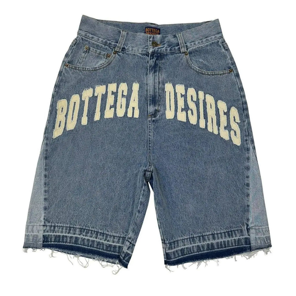 Bottega Desire Y2K New Cowboy Skateboard Shorts Cartoon Embroidery Men And Women Loose Jeans Wide-Leg Pants Hip-Hop Street Jeans