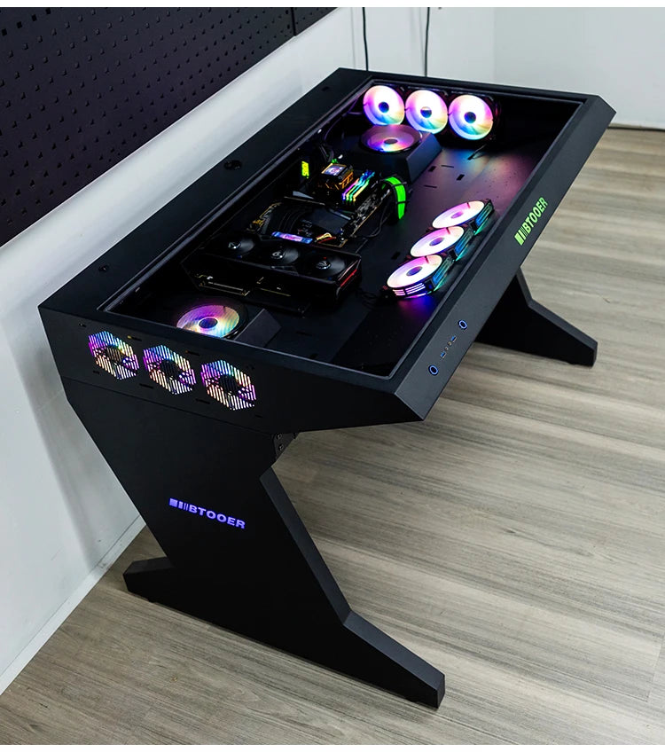 btooer Computer Case All-in-One Desk Cool Sci-fi Water Cooling Irregular Built-in Fully Transparent Large Case E-sports