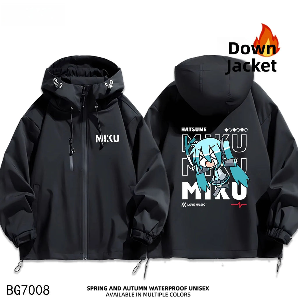 Future Miku Student Cosplay Hooded down Jaet Outdoor Casual Windproof Thiened Autumn Winter Polyester Fiber Zipper Closure