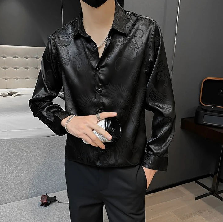 Shirts For Men Business Black Man Shirt Funny Plain Anime Graphic High Quality Luxury Summer Fashion 2025 Trend Slim Fit Silk