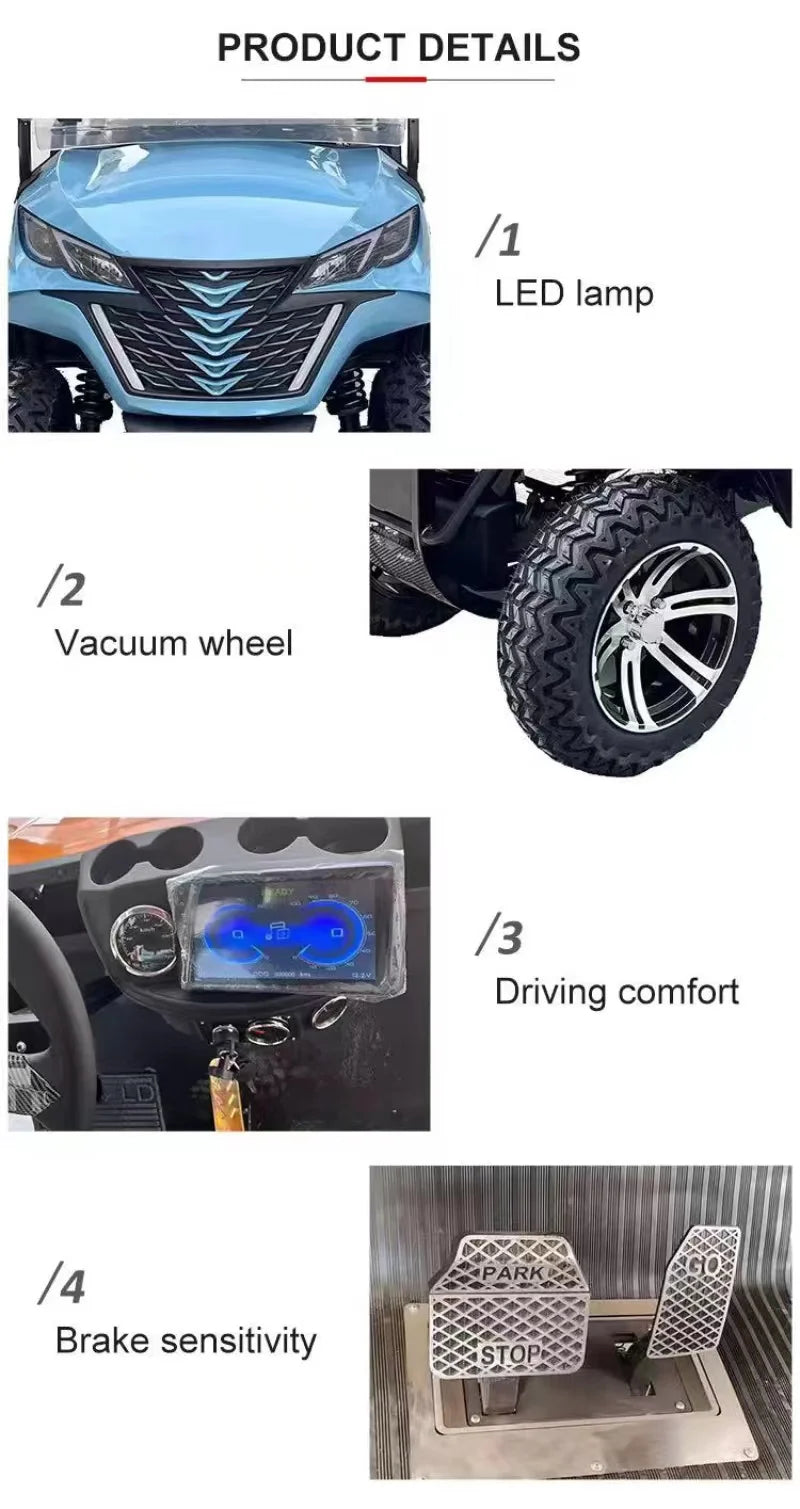 Wholesale Classic Luxury Off-road 2 4 6 8 Seat Custom Adult Street Legal 4×4 Luxury Golf Cart 60V Lithium Ion Battery 4WD