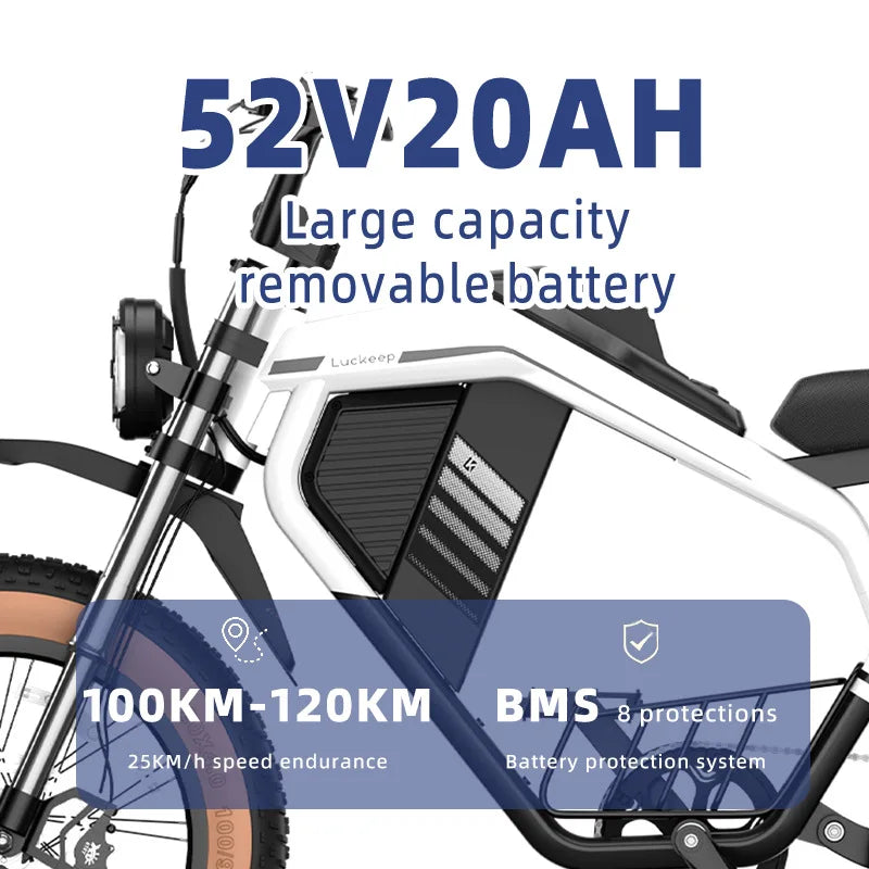 E-Bike 1500W Motor 52V20AH All-terrain Fully Suspended Off-road Motorcycle Electric Bike 20*4.0-inch Fat Tire  Electric Bicycle