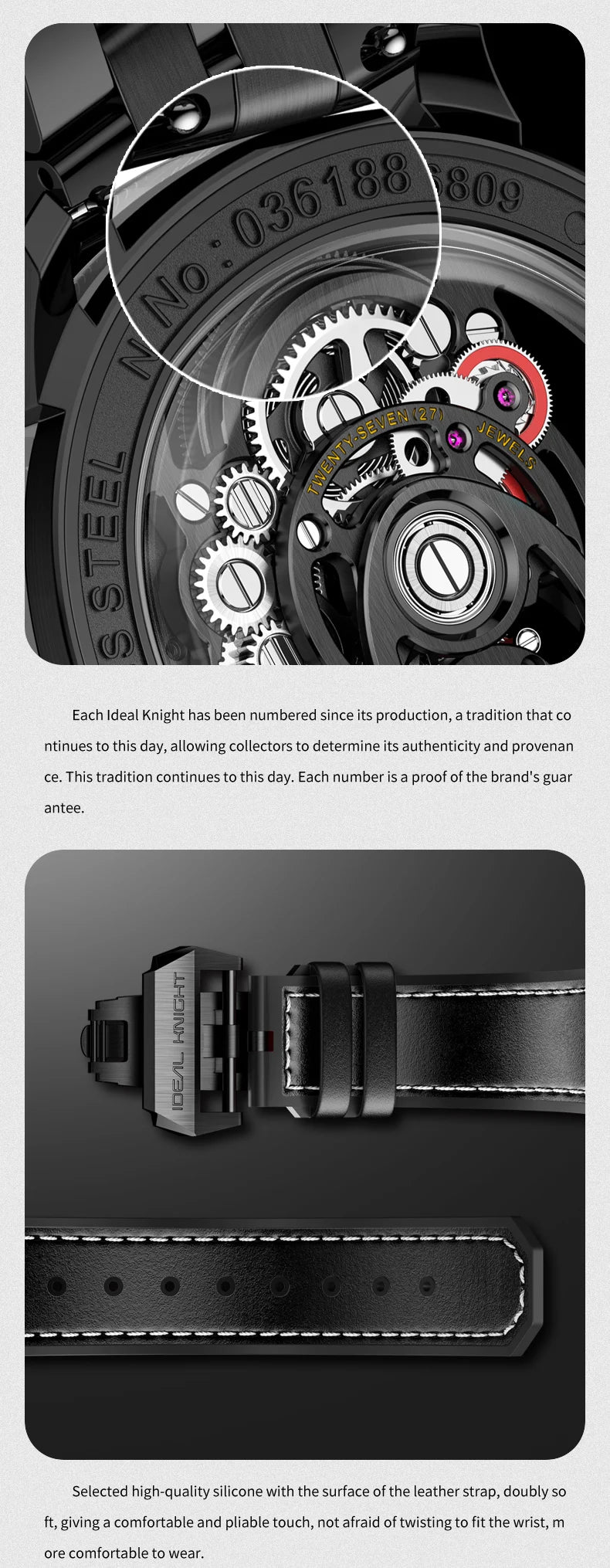 IDEAL KNIGHT 6809 Mens Watch High Quality Luxruy  Flywheel Tourbillon Automatic Mechanical Watch 50M Waterproof Watches For Man