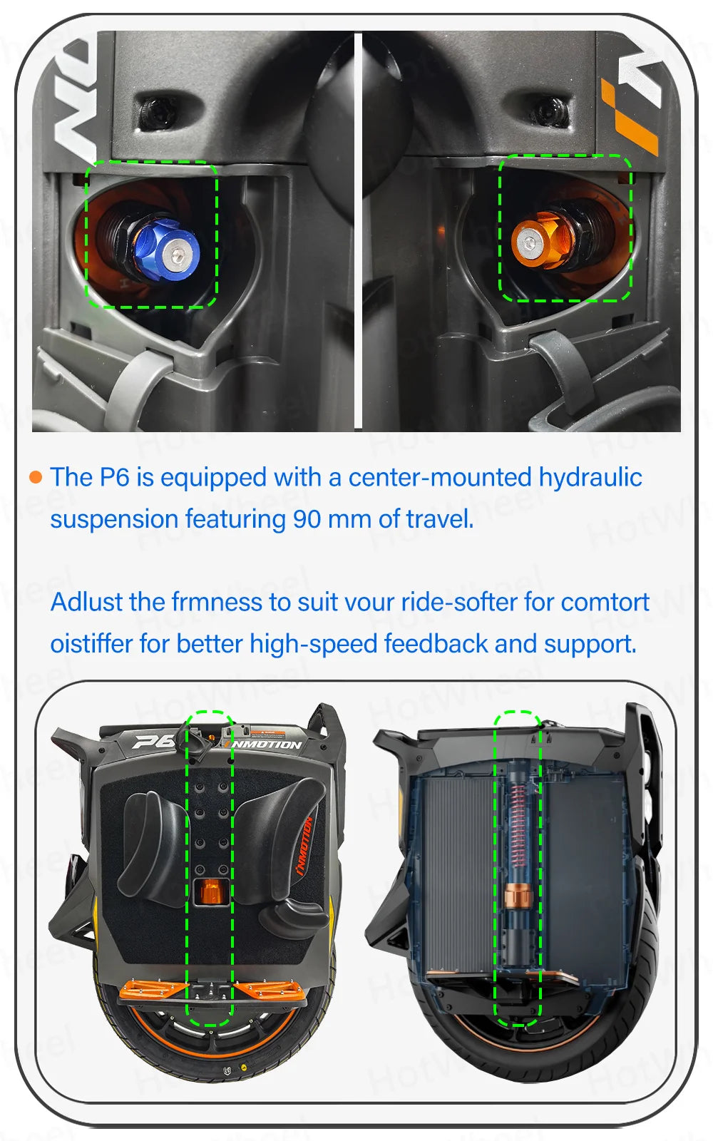 INMOTION P6 4200Wh 235.2V Battery 6000W Motor Electric Unicycle IPX6 Waterproof 150km/h Speed 150km Range 20inch 80/90-14 Tire