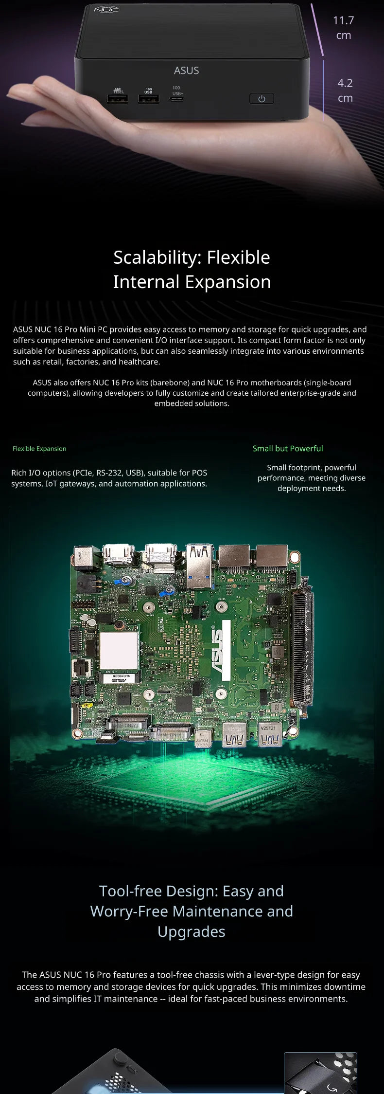 NUC 16 Pro Mini PC Ultra X7 358H LPDDR5x 2*M.2 NVMe SSD Dual 2.5G RJ45 LAN WiFi7 BT6.0 Windows 11 Pro Computer