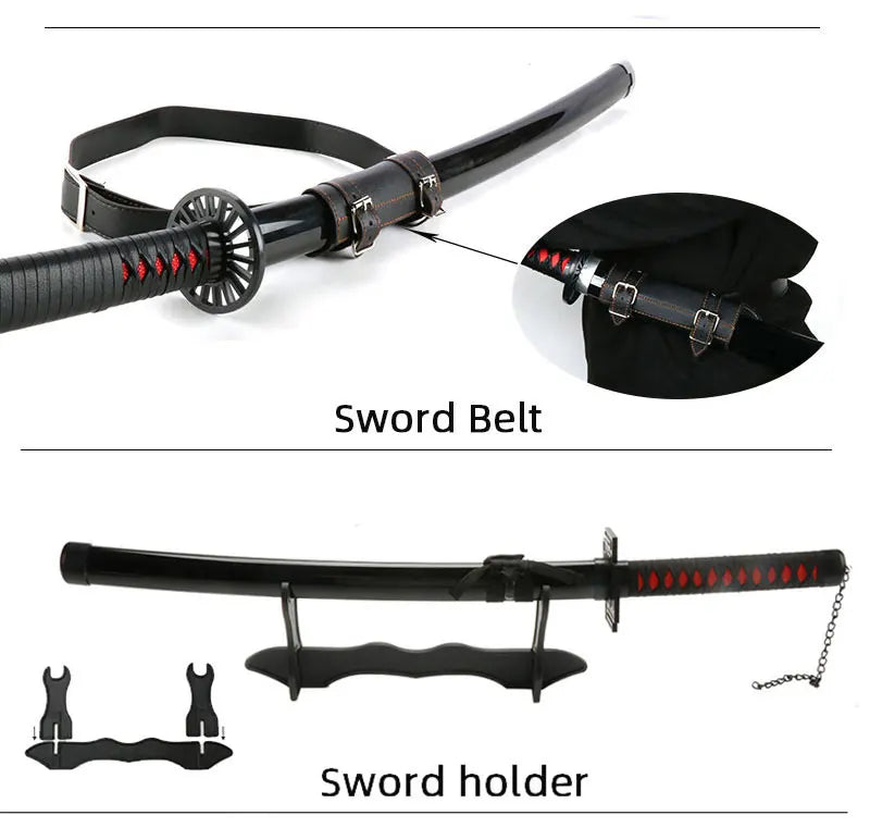 104Cm/41Inch New Anime Katana Ichigo Bankai Zangetsu Cosplay Japanese Ninja Sword Black Blade Halloween Roleplaying Weapons