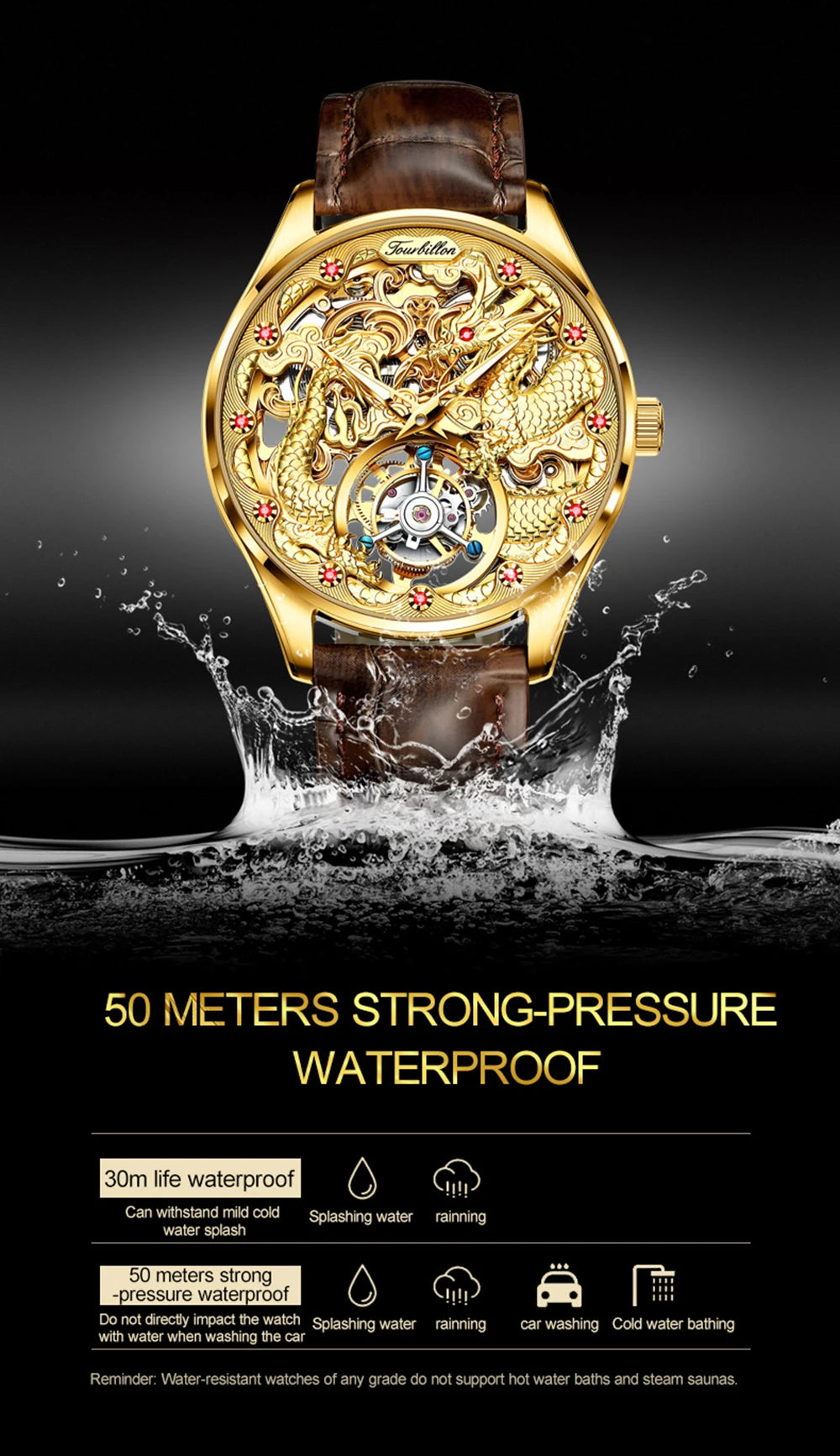 100% OUPNKE 3176 Authentic Tourbillon Men Watch Luxury 3D Relief Golden Dragon Watch Original Mature Automatic Mechanical Watch