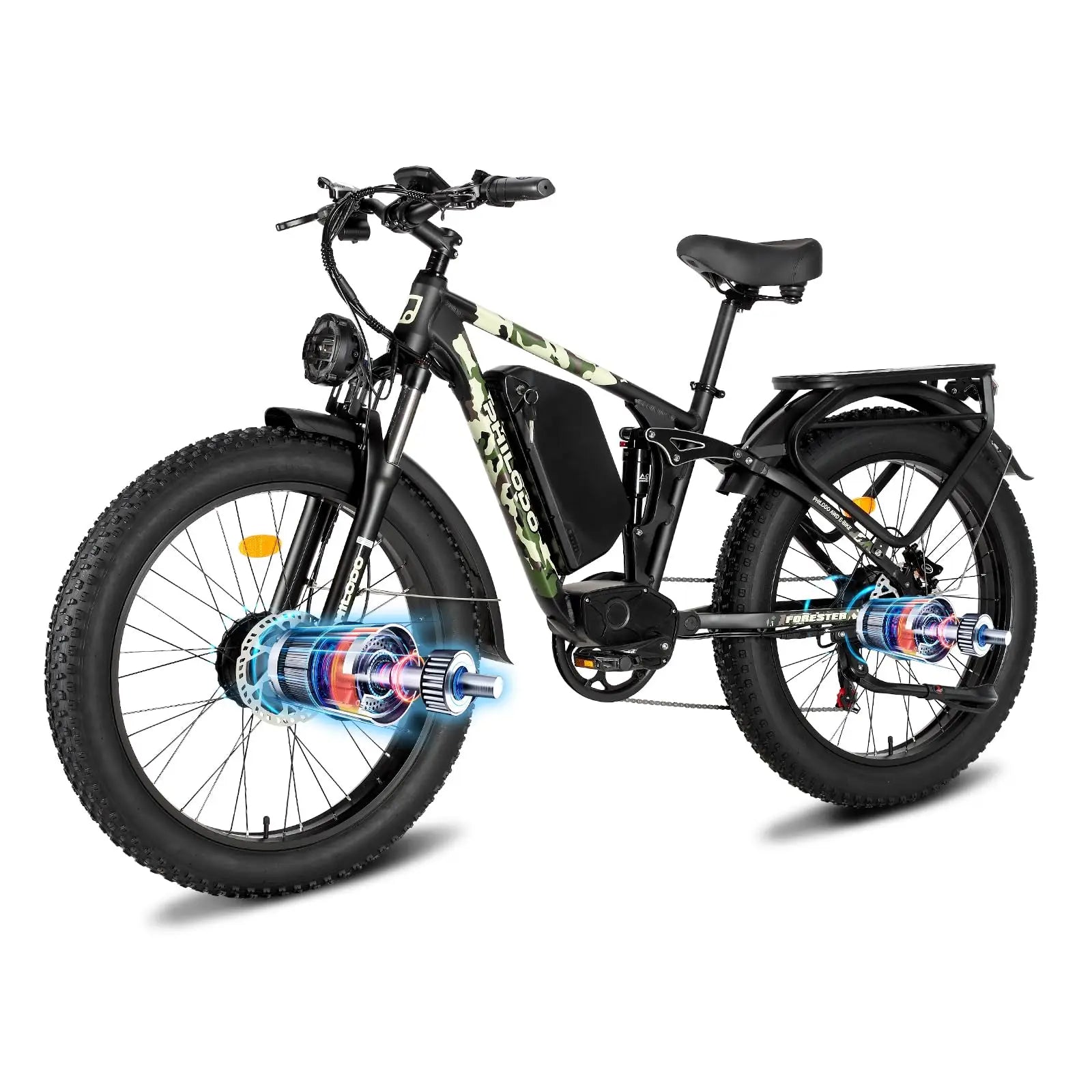 5000w Dual Motor Electric Bicycles, 60V Battery E-Bike with 45 MiIe P-Hour Electric Bike for Adults, 26 Fat Tire Hunting Ebike f