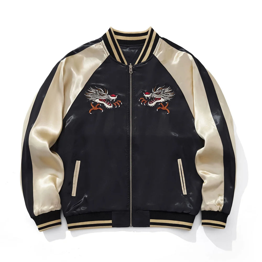 Tokyo Dragon Embroidered Zipper Blue Jacket Streetwear Hip Hop Men's Harajuku Japanese Baseball Coat Clothing