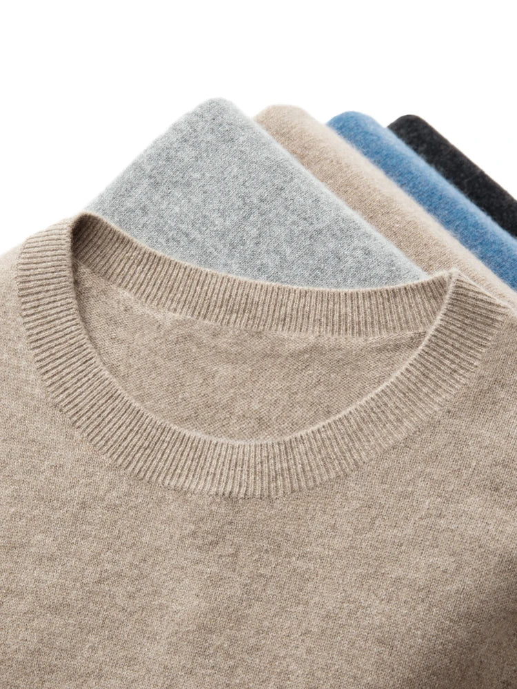 Basic Men's Seamless Wool Pullover Sweater Autumn Winter O-neck Solid 100% Merino Wool Knitwear Casual Simple Man Clothes Tops