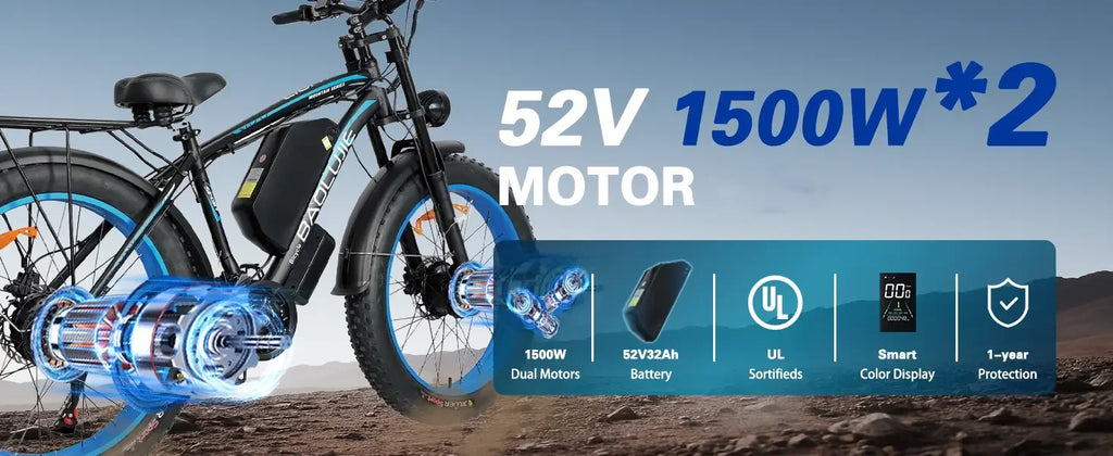 BAOLUJIE 2602 Electric Bicycle for Adults Peak 5000W Dual-Motor E-bike 26*4 Inch Fat Tire 38MPH Electric Bike【1 Year Warranty】