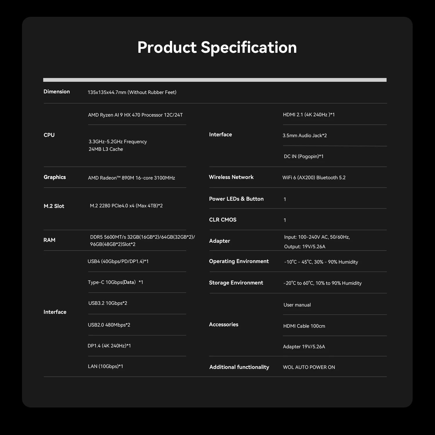 Beelink SER10 Max Mini PC AMD Ryzen AI9 HX 470 12C 24T 86TOPS Radeon 890M Gaming Desktop USB4 4K 240Hz 10G LAN AI PC 3Y Warranty