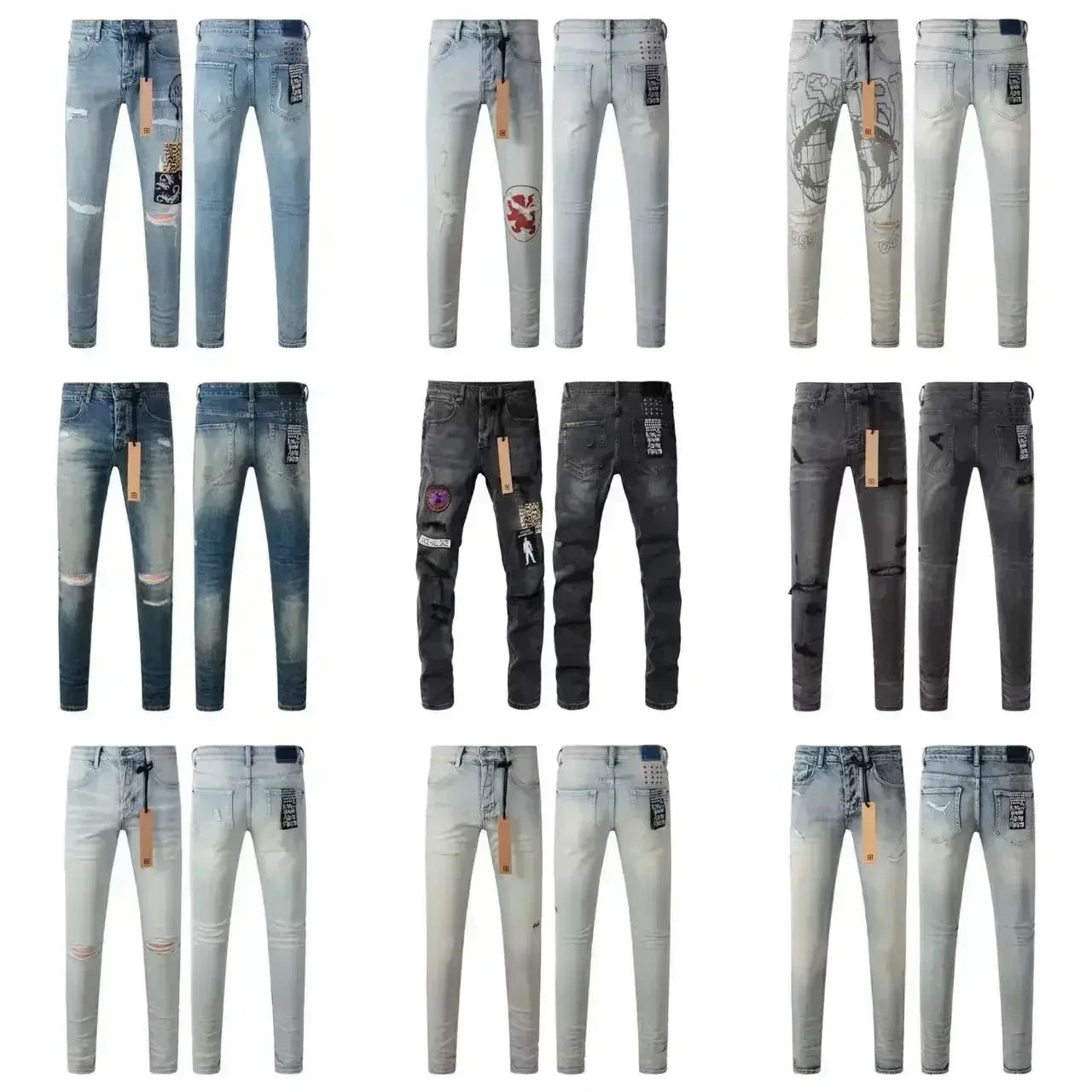 2025 KSUBI Men Personality Multi-style Low Rise Elastic Skinny Denim Pants American Style Ripped Trousers Jeans
