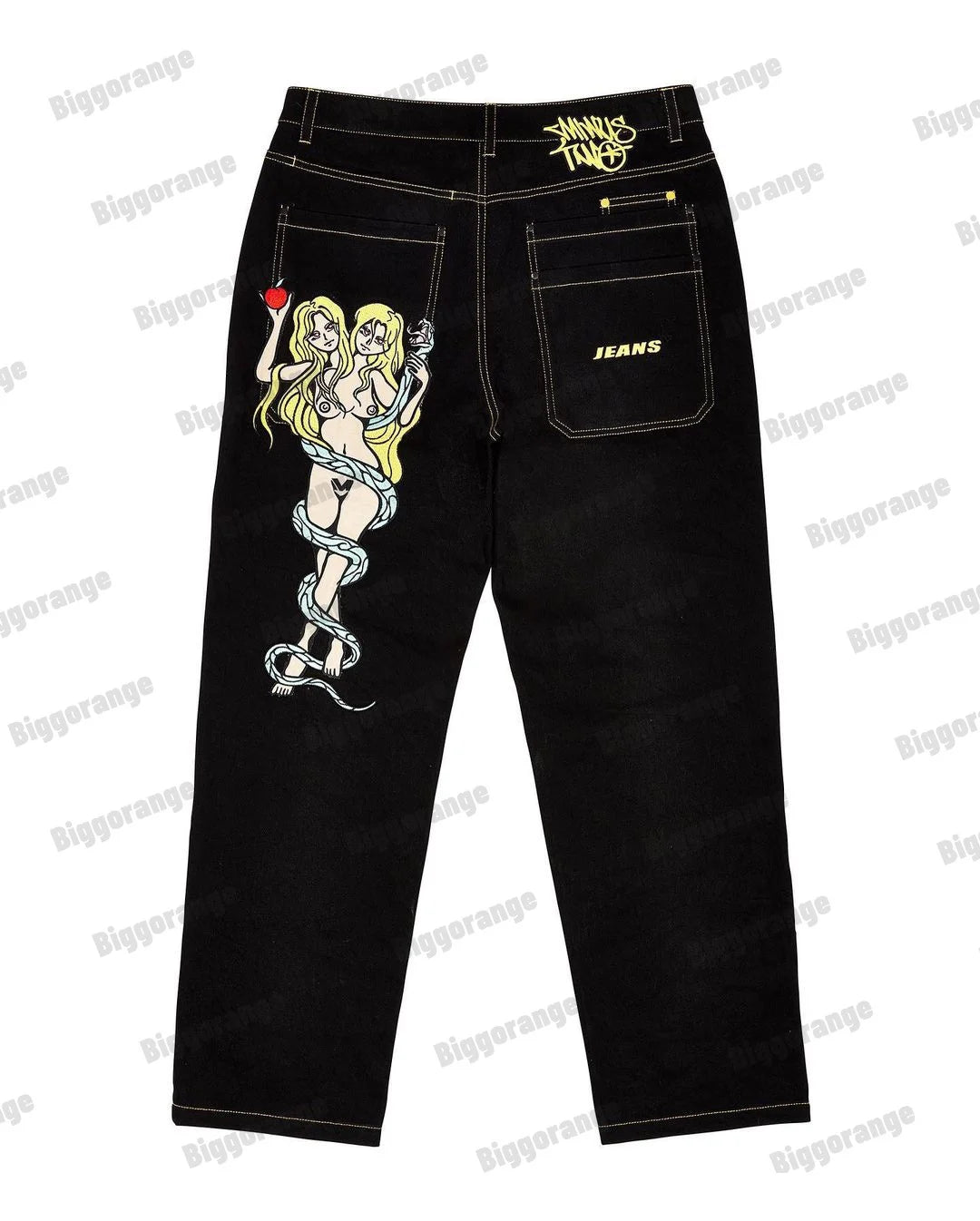 Anime Character Printed Loose Wide Leg Jeans Men's Hip Hop Style Casual Long Pants mid Waist Zipper Fly Comfortable Fit Jeans