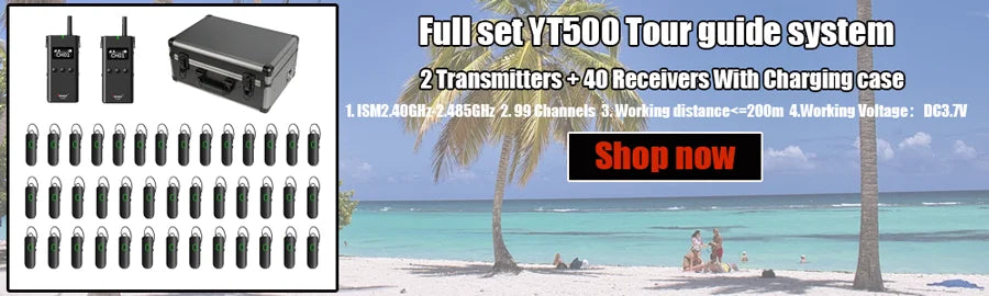 YARMEE Full Set Wireless Audio Tour Guide System  2 Transmitters +38 Receivers With Microphone Charger case