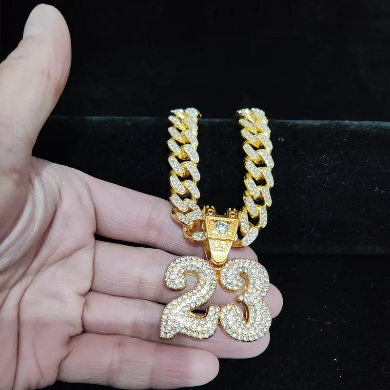 Men Women Hip Hop Number 23 Pendant Necklace With 13mm Crystal Cuban Chain HipHop Iced Out Bling Necklaces Fashion Charm Jewelry