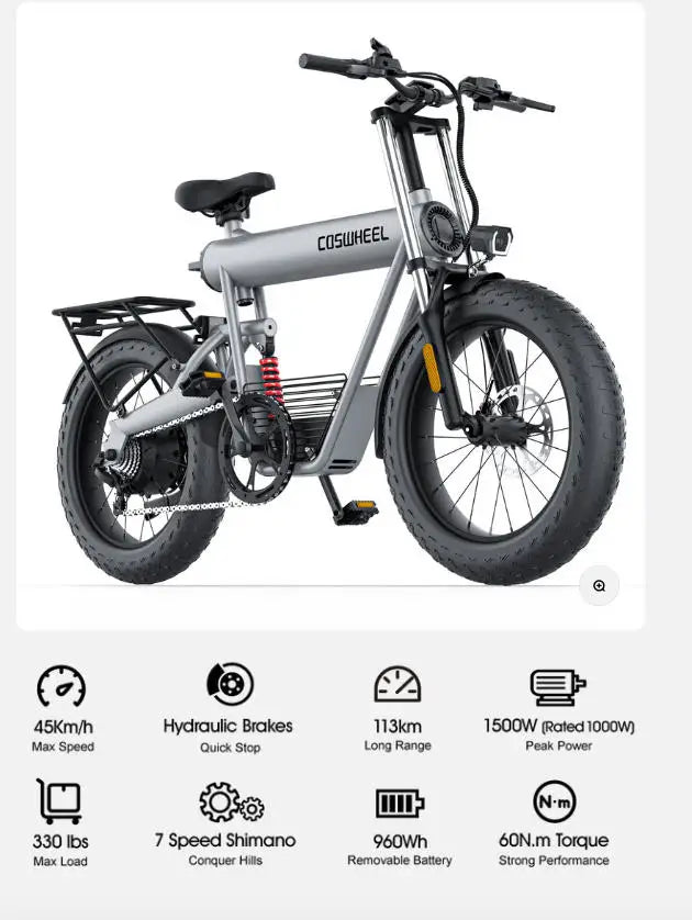 Coswheel T20 Electric bike peak 1500W motor 48V20AH battery Hydraulic brakes Electric Bicycle Off-road 45km/h off road E-bike