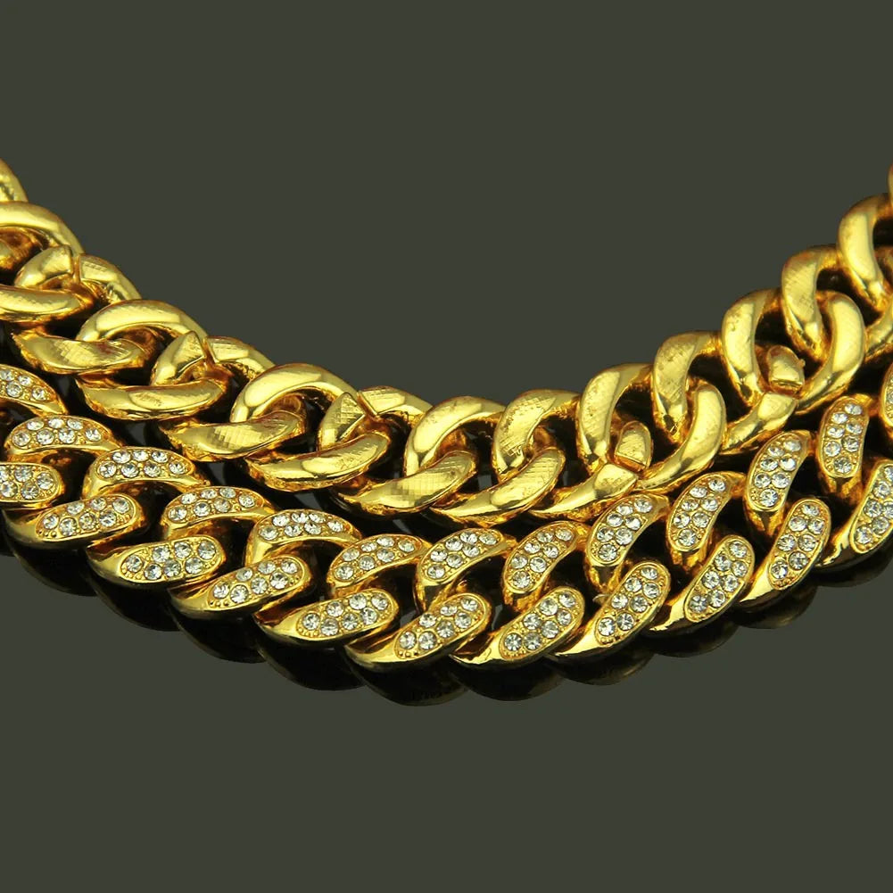 HNSP Full Zircon Cuban Link Necklace For Men - Heavy Duty Curb Chain Bling Bling Iced Out Hip Hop Jewelry for Party 13MM Wide