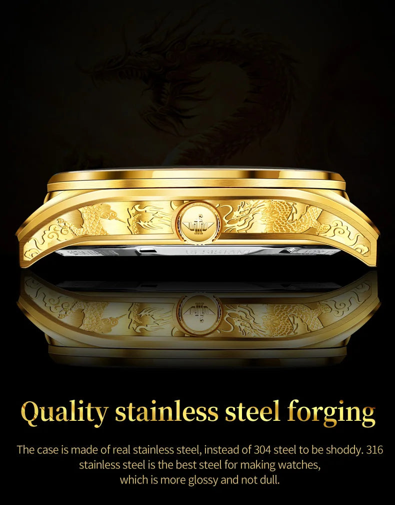 100% Golden Dragon OUPINKE 3176 True Tourbillon Watch Brand Luxury Tungsten Steel Men Automatic Mechanical Watch Reloj Hombre