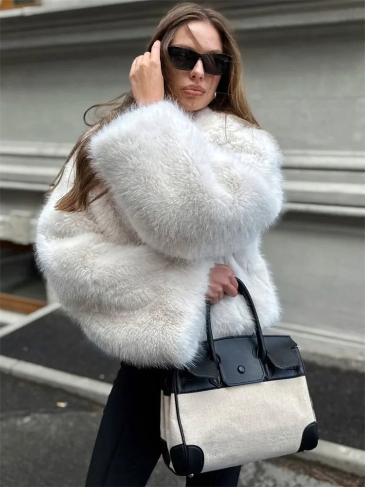 Tossy Winter Fashion Fur Feather Outwear For Women Lapel High Waist Warm Loose Long Sleeve Commute Coat Female Fur Feather 2025