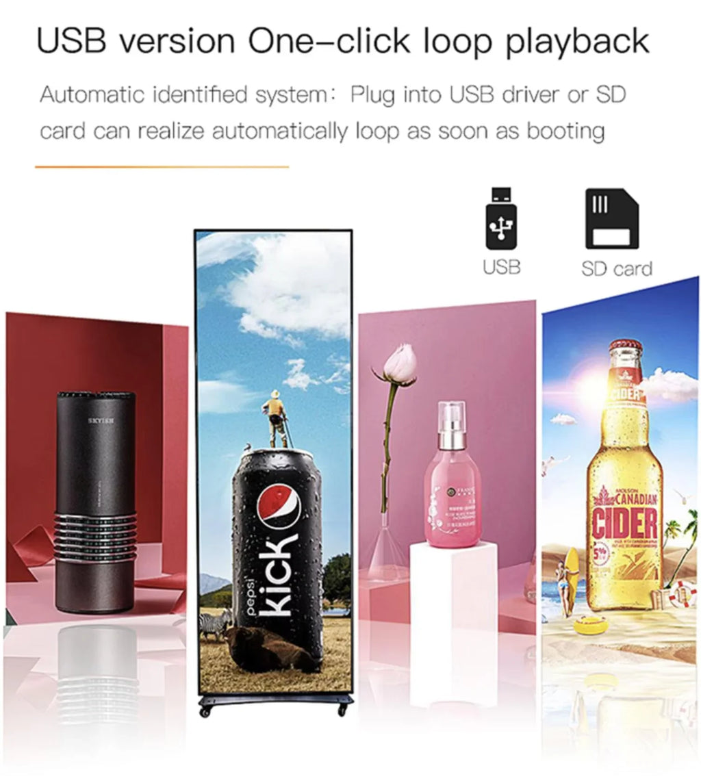 Moveable Indoor P2 P2.5 P3 P4 Led Poster Display Panel High Brightness LED Advertising LED Poster Display Screen