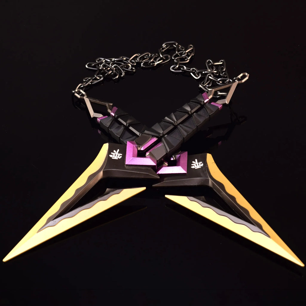 16cm Kuronami no Yaiba Gold Purple Red Double Kunai Keychain VALORANT Game Peripheral All Metal Ninja Kunai Model Ornament Craft