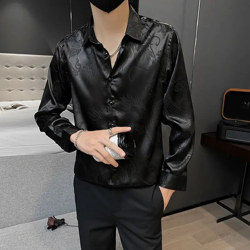 Shirts For Men Business Black Man Shirt Funny Plain Anime Graphic High Quality Luxury Summer Fashion 2025 Trend Slim Fit Silk