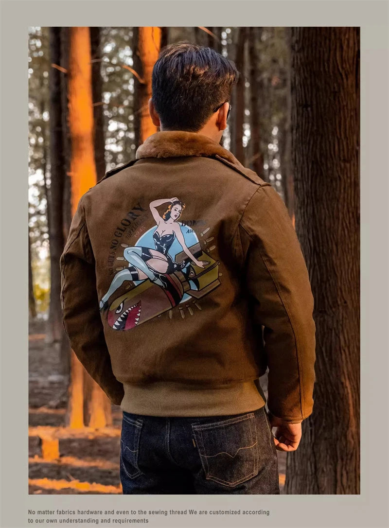 Red Tornado Type B-10 Bomber Flight Jacket With Patches Winter Mens Cropped Coat
