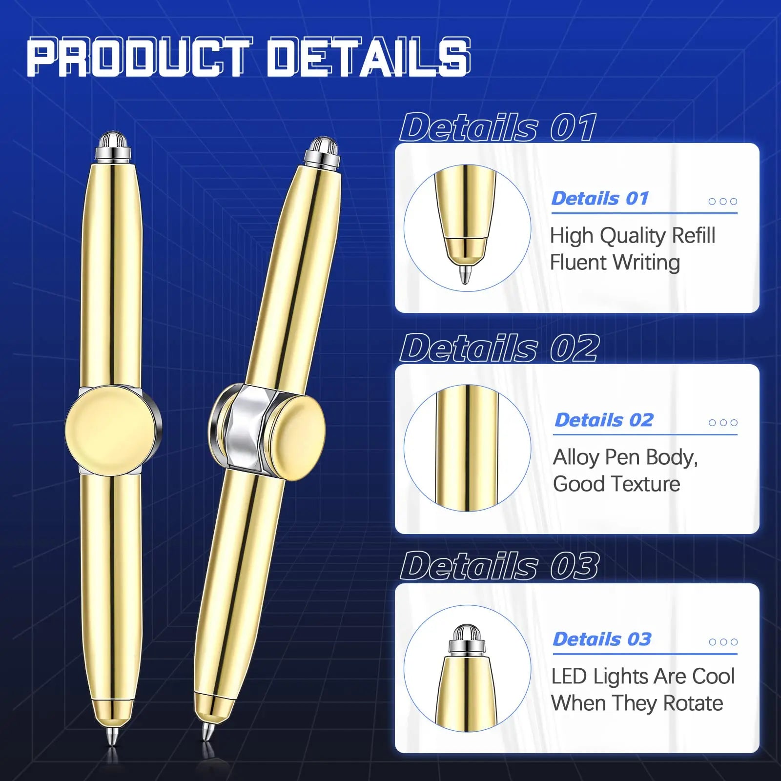 Multi-Functional Gyro Pen Decompression Finger Rotation Toy Fidget Spinner LED Light Ballpoint Pen Metal Gyro Pen Gift