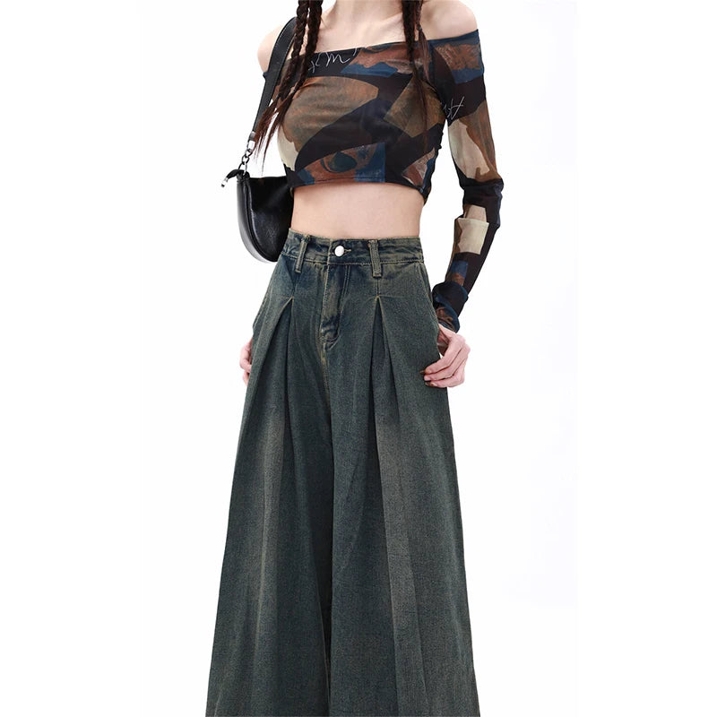 Women's Blue Y2k Jeans Baggy Harajuku Aesthetic Streetwear 2000s Trashy Oversize Denim Trousers Loose Jean Pants Vintage Clothes