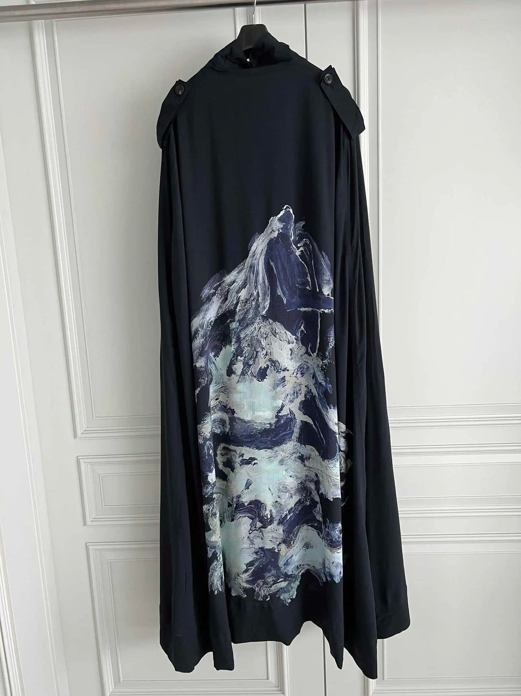 TOP-YAMAMOTO original design asymmetrical print design sense hooded cape-style trench coat loose and trendy