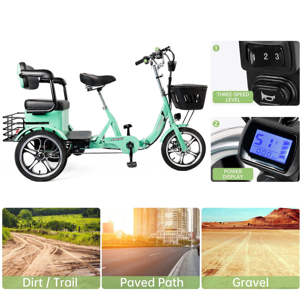 Artudatech 400W 48V 12A Elder Electric folding tricycle for Adults 3 wheel e-trike Bike with Rear Seat