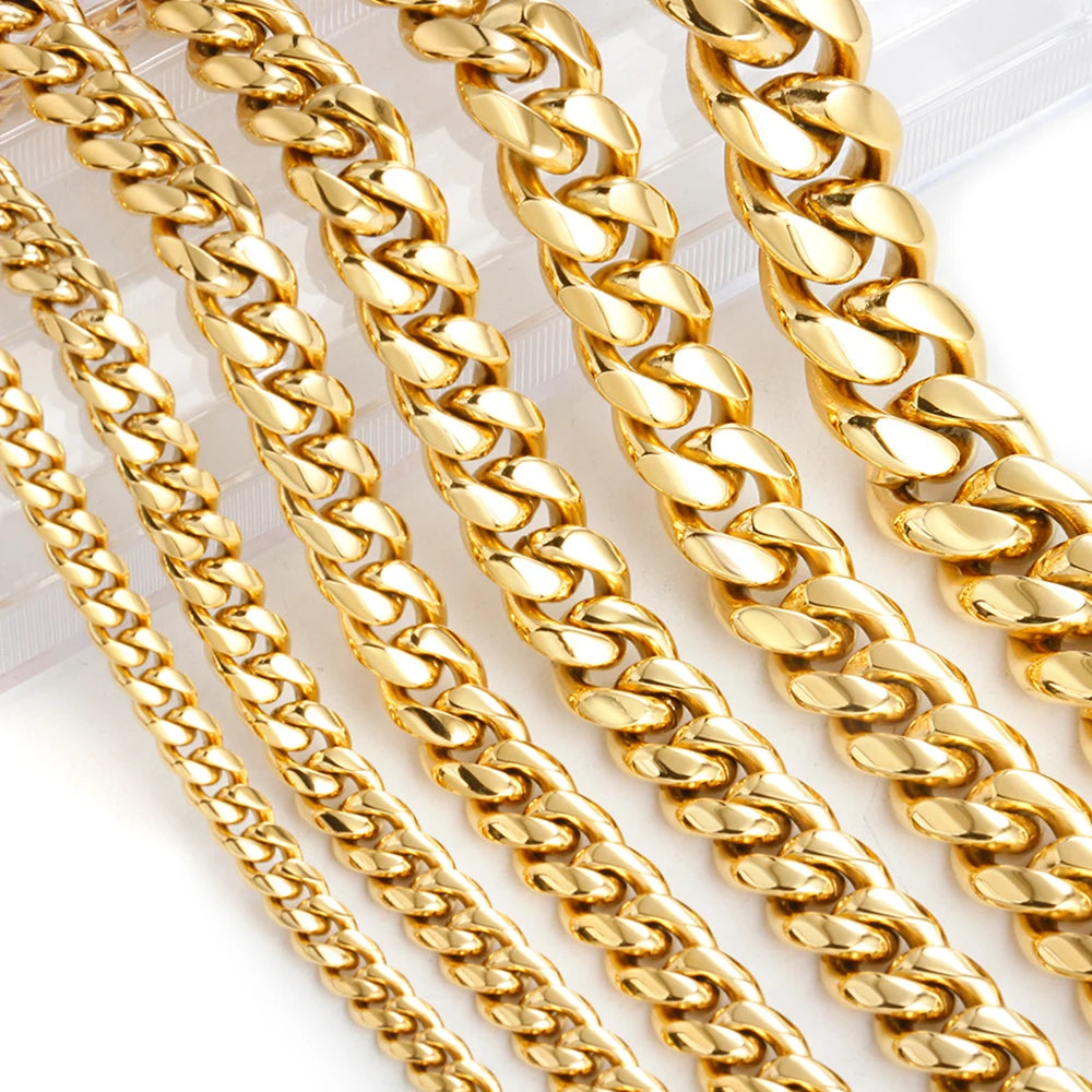 8-16mm 316L Stainless Steel Hip Hop Jewelry Curb Miami Cuban Link Chain Necklace Bracelet Gift for Men Women