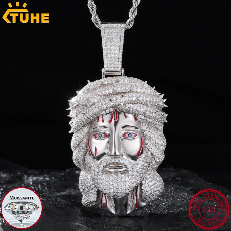 TUHE Unisex  Jesus  Pendant 925 Silver Ice Out Moissanite Pendant For Men Hip Hop Jewelry Gifts