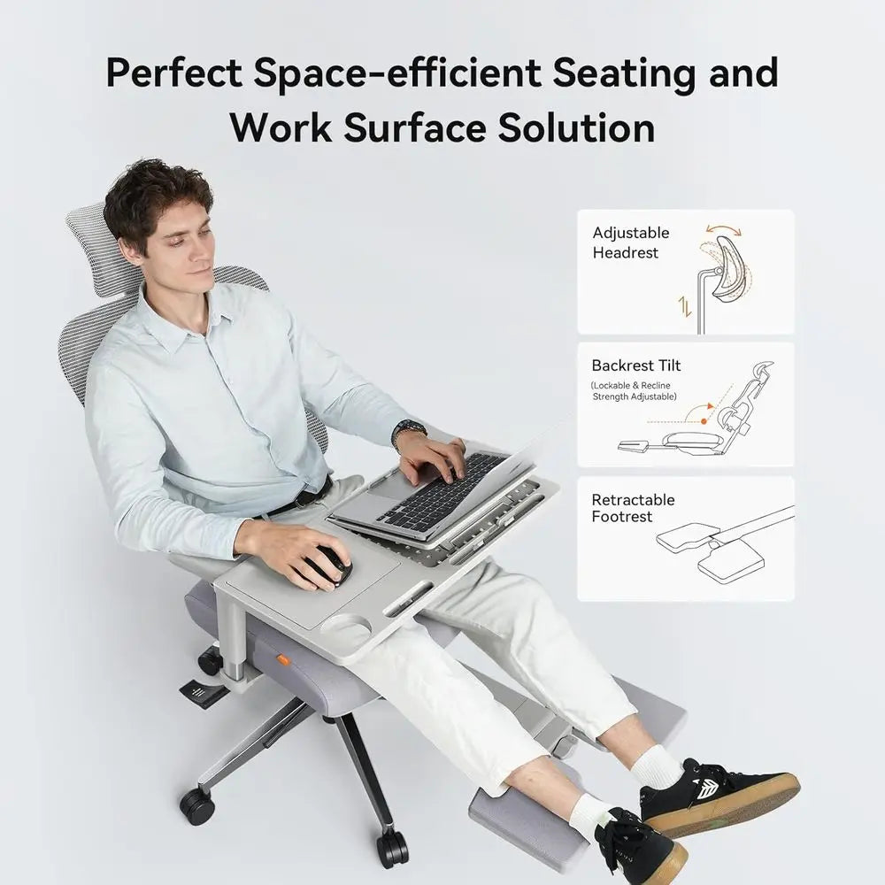 Ergonomic Home Office Chair for Big and Tall, Auto-Adjusting Lumbar Support, Adjustable Seat and Height, with Footrest, Gray
