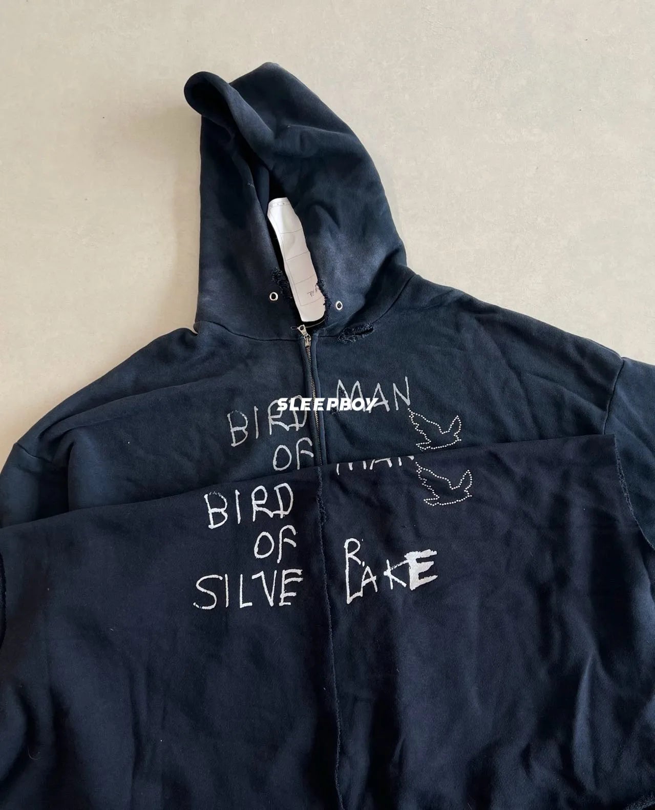 Paly Hollywood 25ss Birdman Medal Rhinestone Zipper Old Damaged Hoodie Jacket