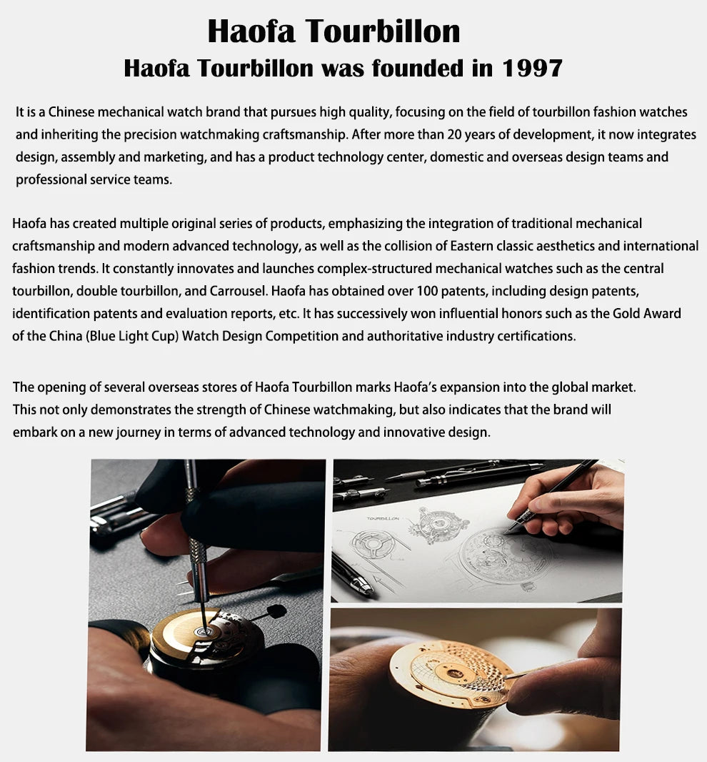 Haofa Automatic Flying Tourbillon Men's Luxury Watch Ceramic Case Skeleton Mechanical Sapphire Man Watch Business 1901-2