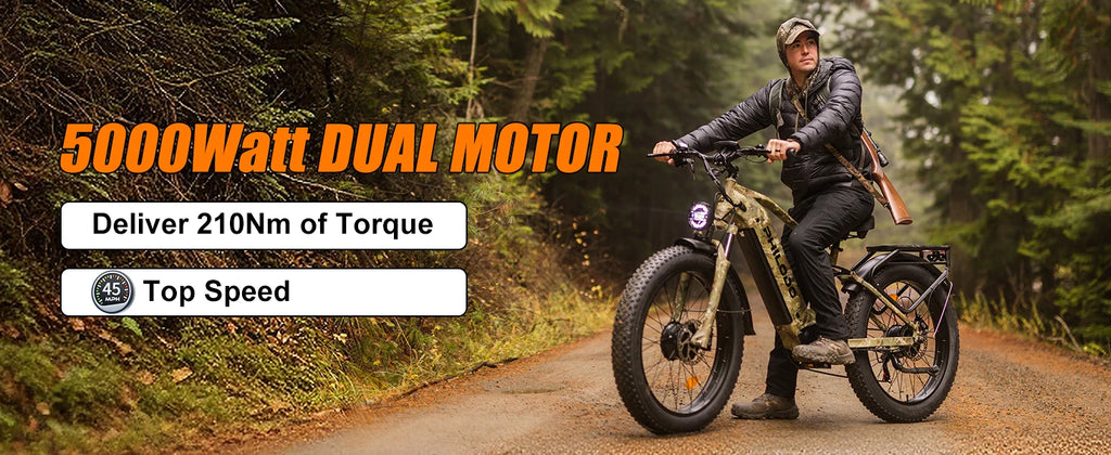 Electric Bike for Adults, 5000 Dual Motor E-Bike, 60V 32AH Long Range Dirt Bike, Fat Tire Hunting Ebike for All Terrain, Full Su
