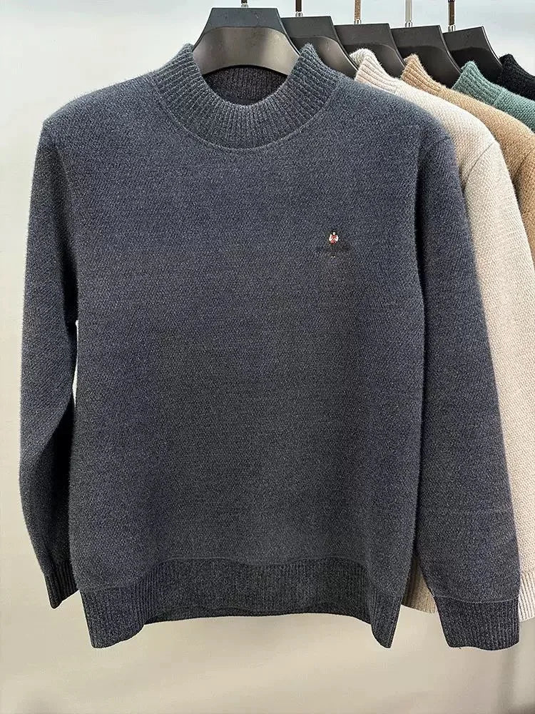 Light luxury brand round neck sweater knitted plush thicken warm pullover cartoon character embroidery fashion golf men's wear