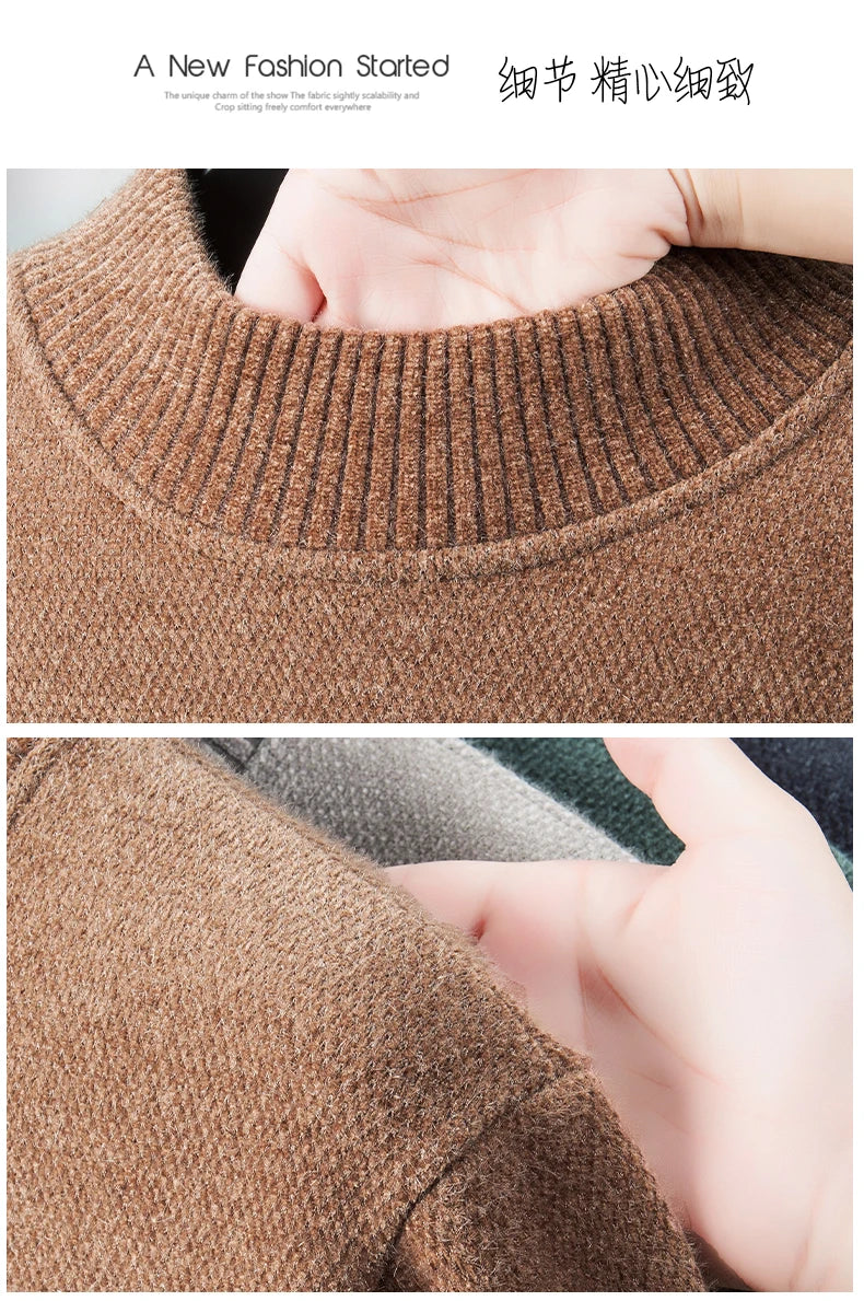 Light luxury brand round neck sweater knitted plush thicken warm pullover cartoon character embroidery fashion golf men's wear