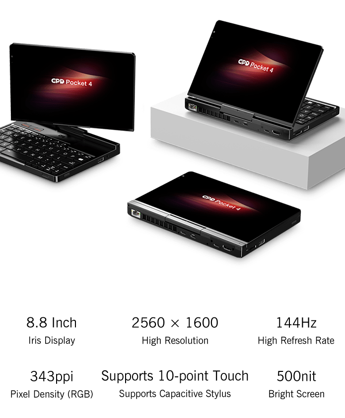 【Hot Sale】GPD Pocket4 2026 Latest AMD AI 9 HX 370/8840U 64GB 2TB NVMe 8.8" 2560×1600 144Hz 2-in-1 Laptop Tablet Palm Size MiniPC